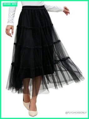 Women Tulle Maxi Skirt High Waisted Flowy Layered A-Line Long Skirt